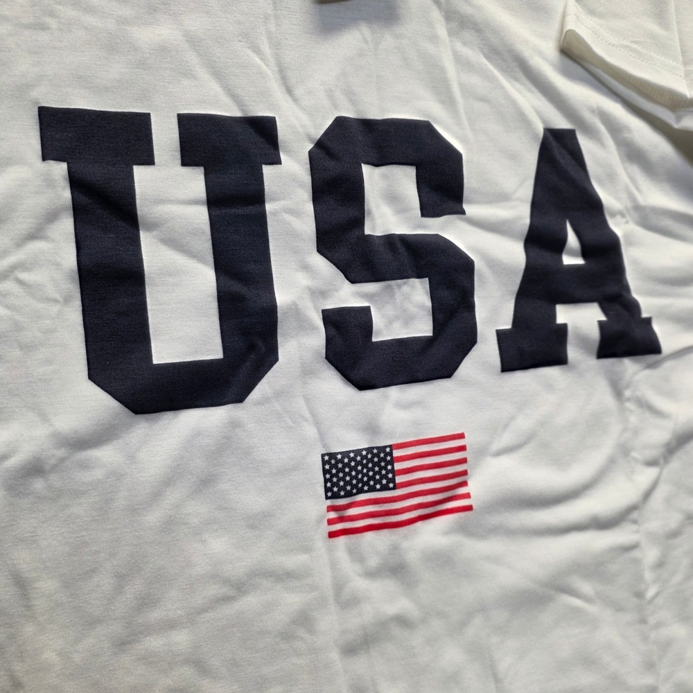Aceshion USA Graphic T-Shirt White Patriotic American Flag Scoop Neck Women Med - Picture 3 of 7